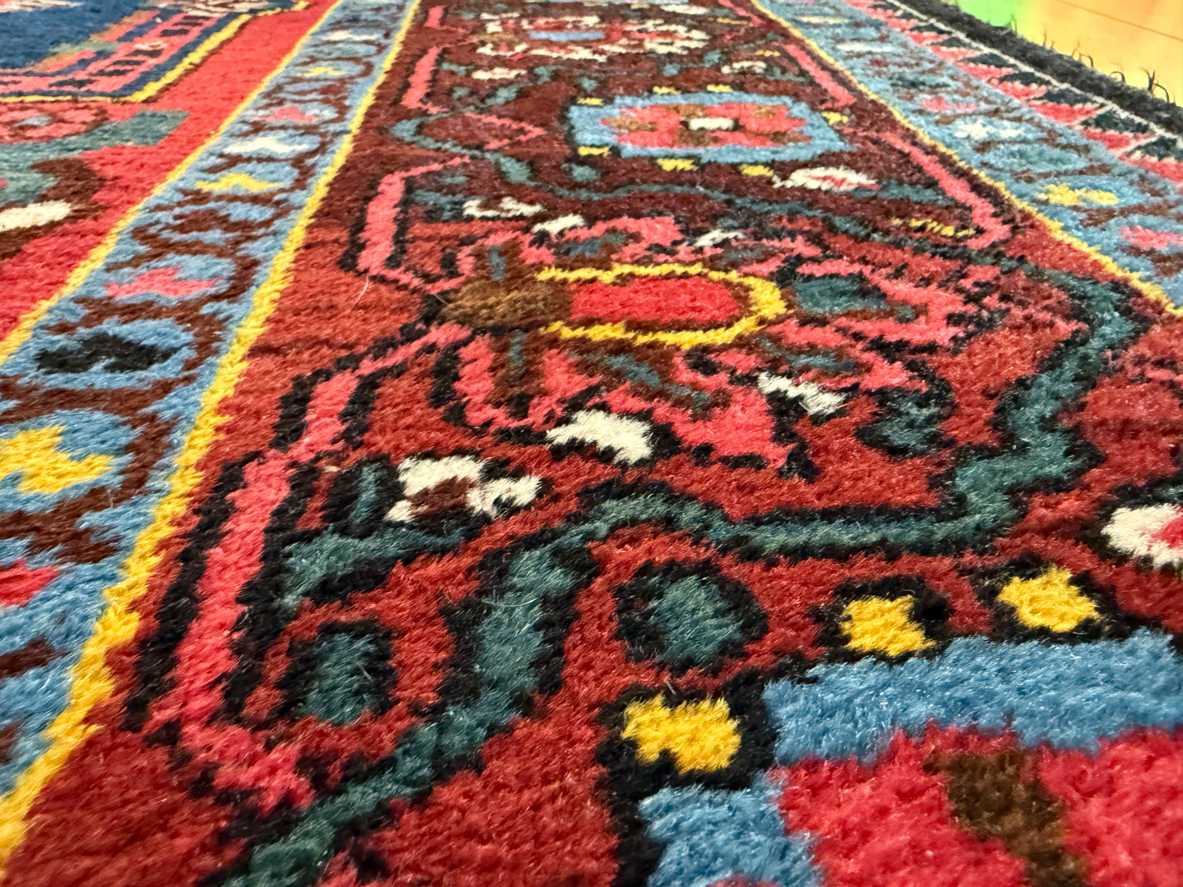 Lang vintage Heriz-stijl tapijt – 405 × 165 cm