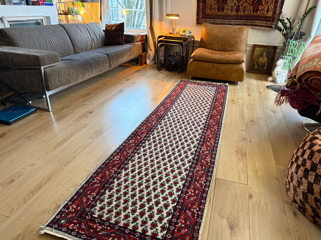 Vintage handgeknoopte loper – 275 × 75 cm – boteh-patroon