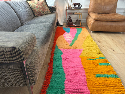 Kleurrijke Marokkaanse Boujad-stijl loper – 256 × 81 cm