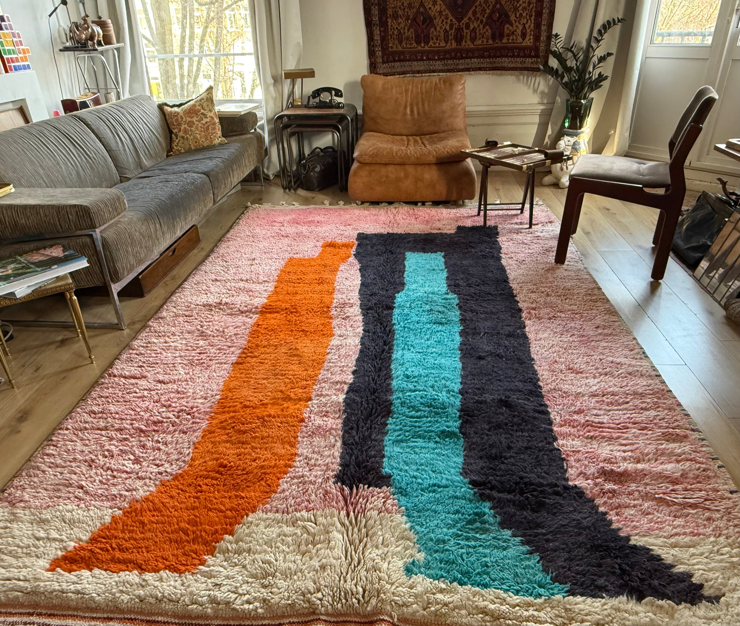 Tapete Vintage de Design Pós-Moderno – Feito à Mão no Marrocos – 320 × 201 cm