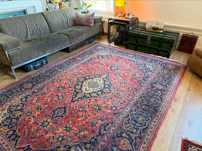 Handgeknoopt sleets vintage vloerkleed  Oosterse Kashan stijl  195 x 300 cm
