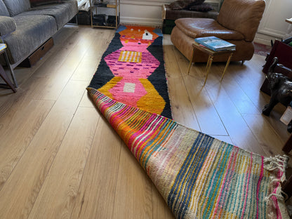 Vintage Moroccan Runner with Graphic Design