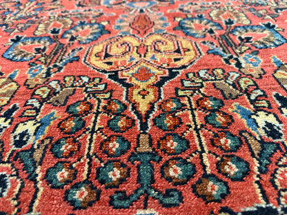 Warm rood Sarouk tapijt – 203 × 125 cm – florale elegantie