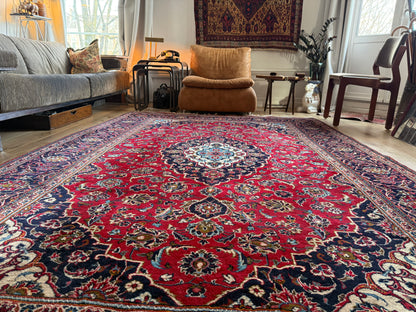 Tapete vintage nó à mão estilo Kashan – 312 × 202 cm