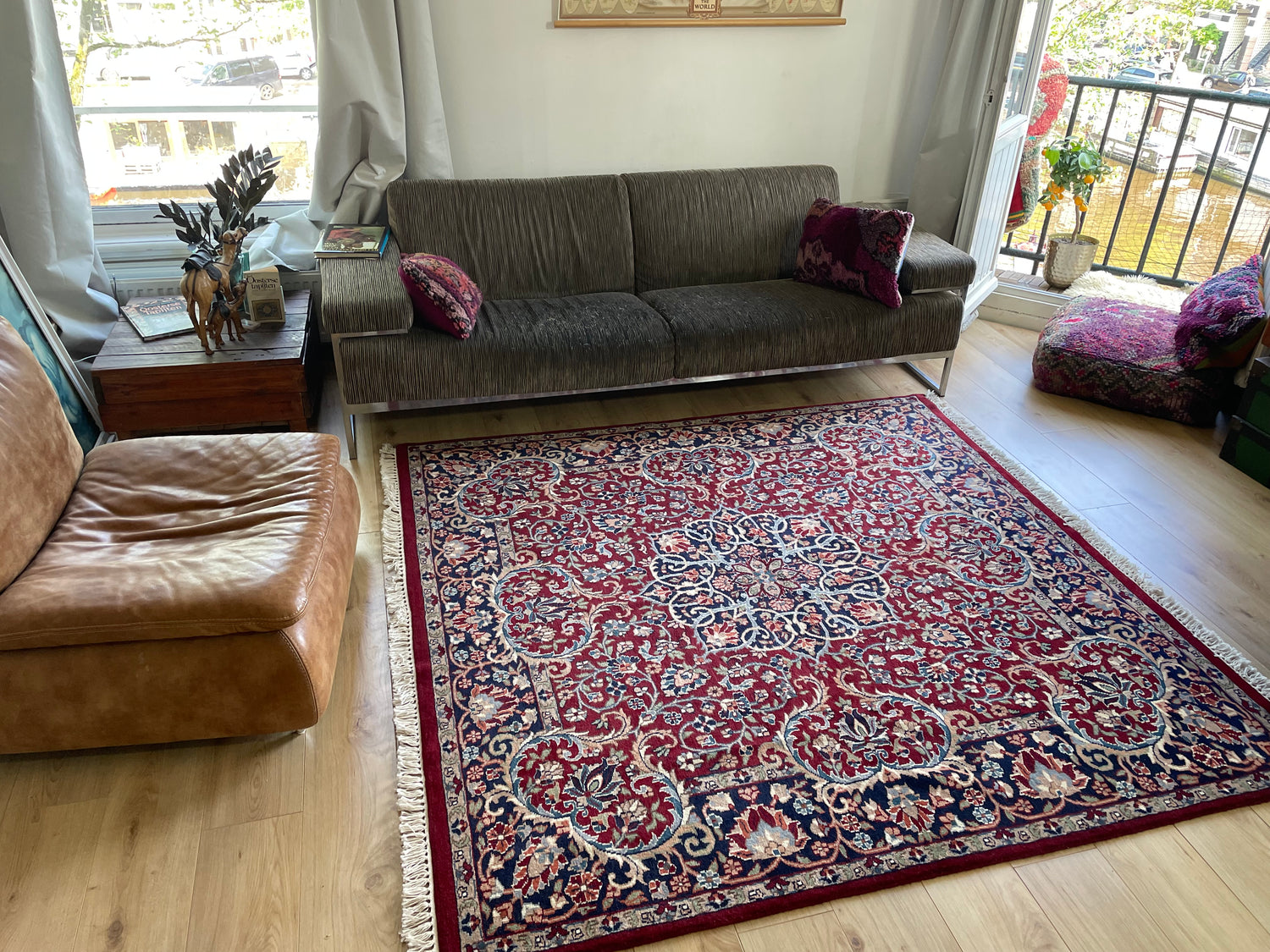 Handgeknoopt vintage oosters tapijt – ca. 200 × 193 cm