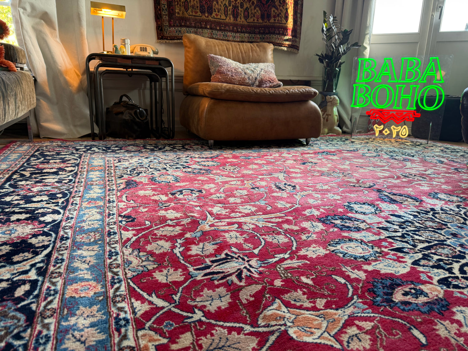 Groot handgeknoopt vintage vloerkleed met medaillon – 400×302 cm