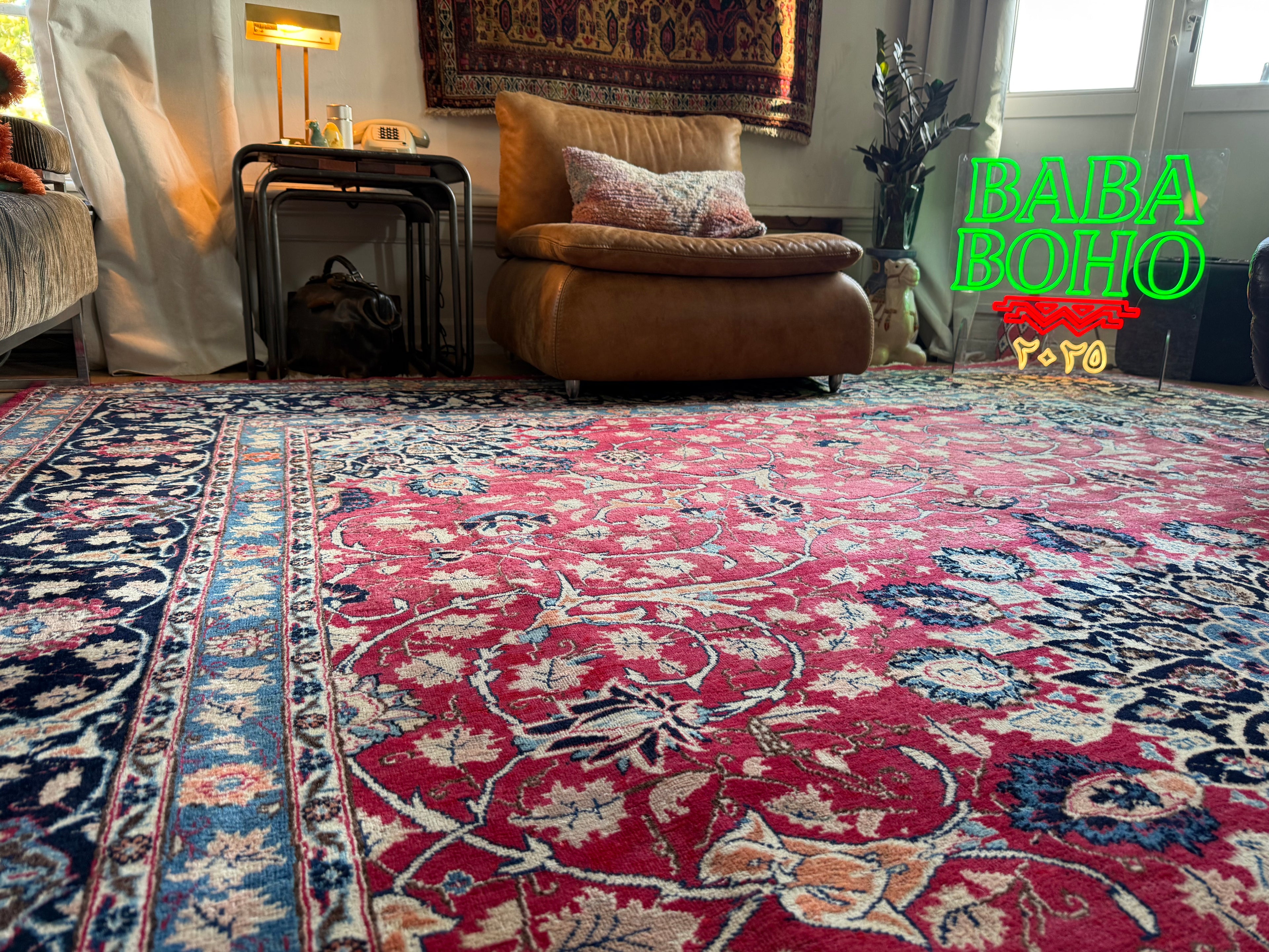 Groot handgeknoopt vintage vloerkleed met medaillon – 400×302 cm