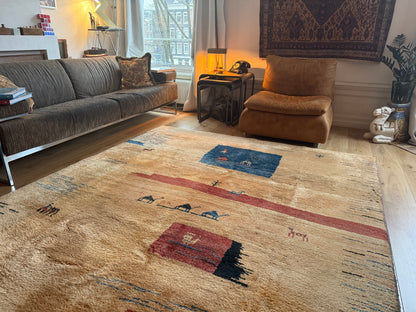 Hand-knotted wool carpet with nomadic pattern – 283 × 215 cm