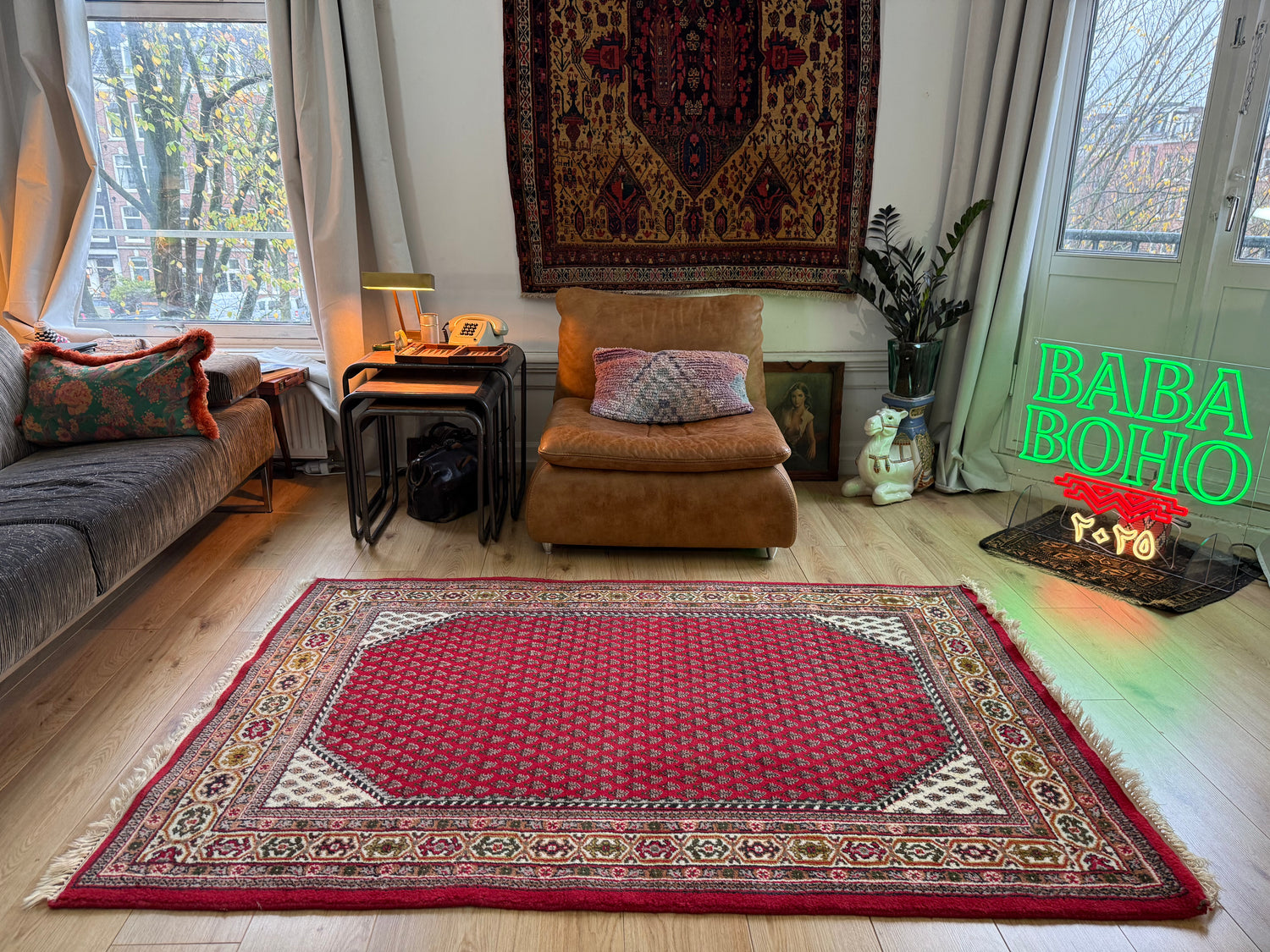 Vintage handgeknoopt vloerkleed – klassiek boteh design – ca. 192 × 125 cm