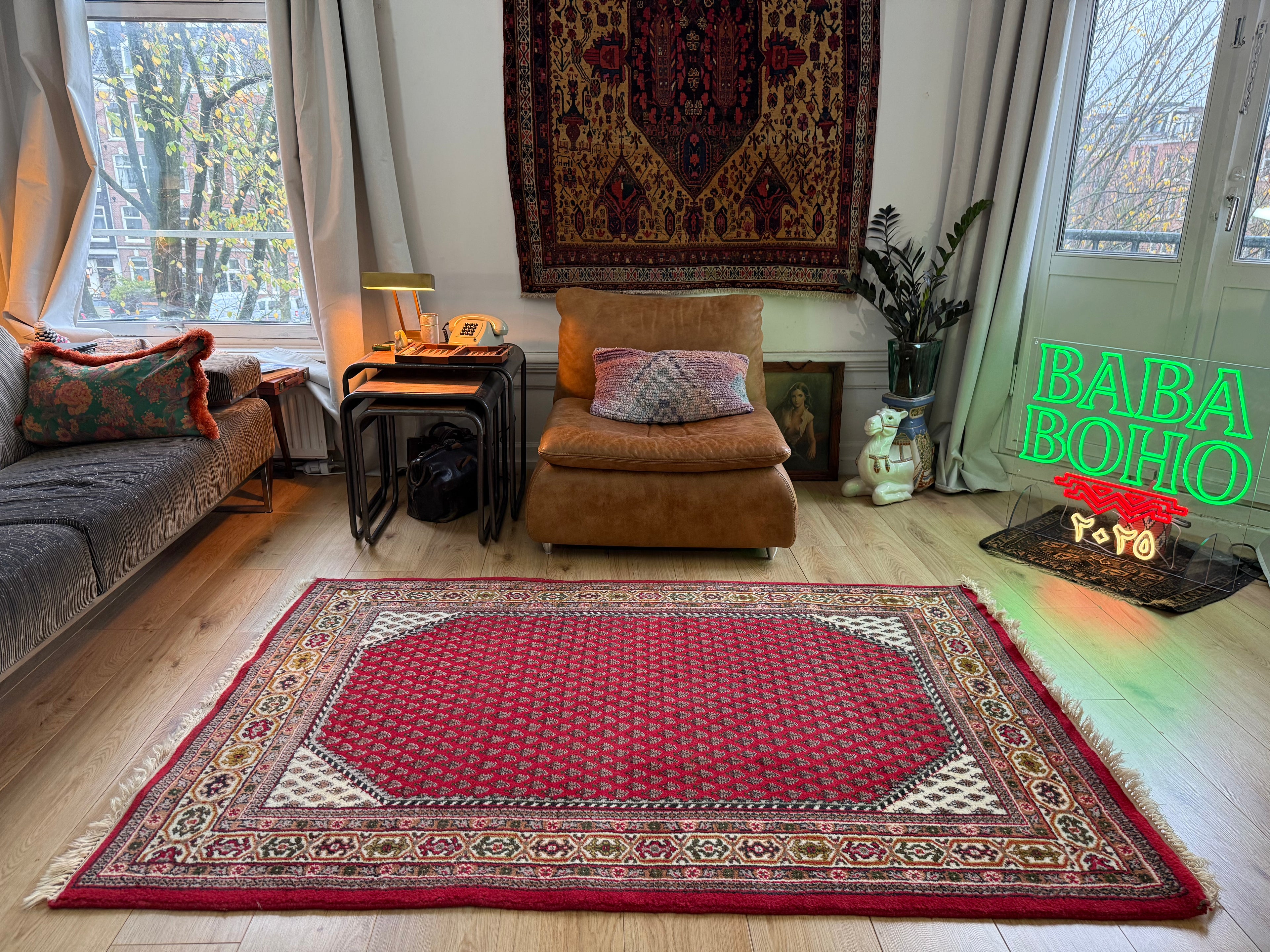 Vintage handgeknoopt vloerkleed – klassiek boteh design – ca. 192 × 125 cm