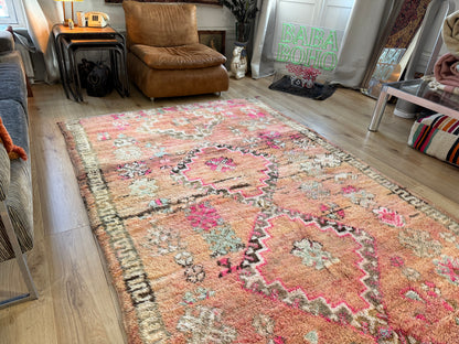 Vintage handgeknoopt tapijt – warm pastel &amp; roze – ca. 303 × 182 cm