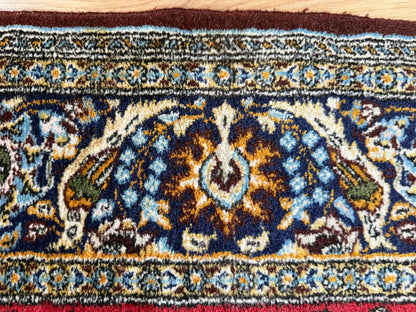 Vintage handgeknoopt wollen tapijt met vogels en gazellen – ca. 222 × 140 cm