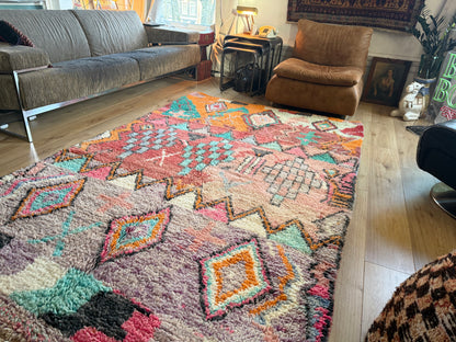 Kleurrijk handgeknoopt Marokkaans tapijt – 282 × 172 cm – boho vintage