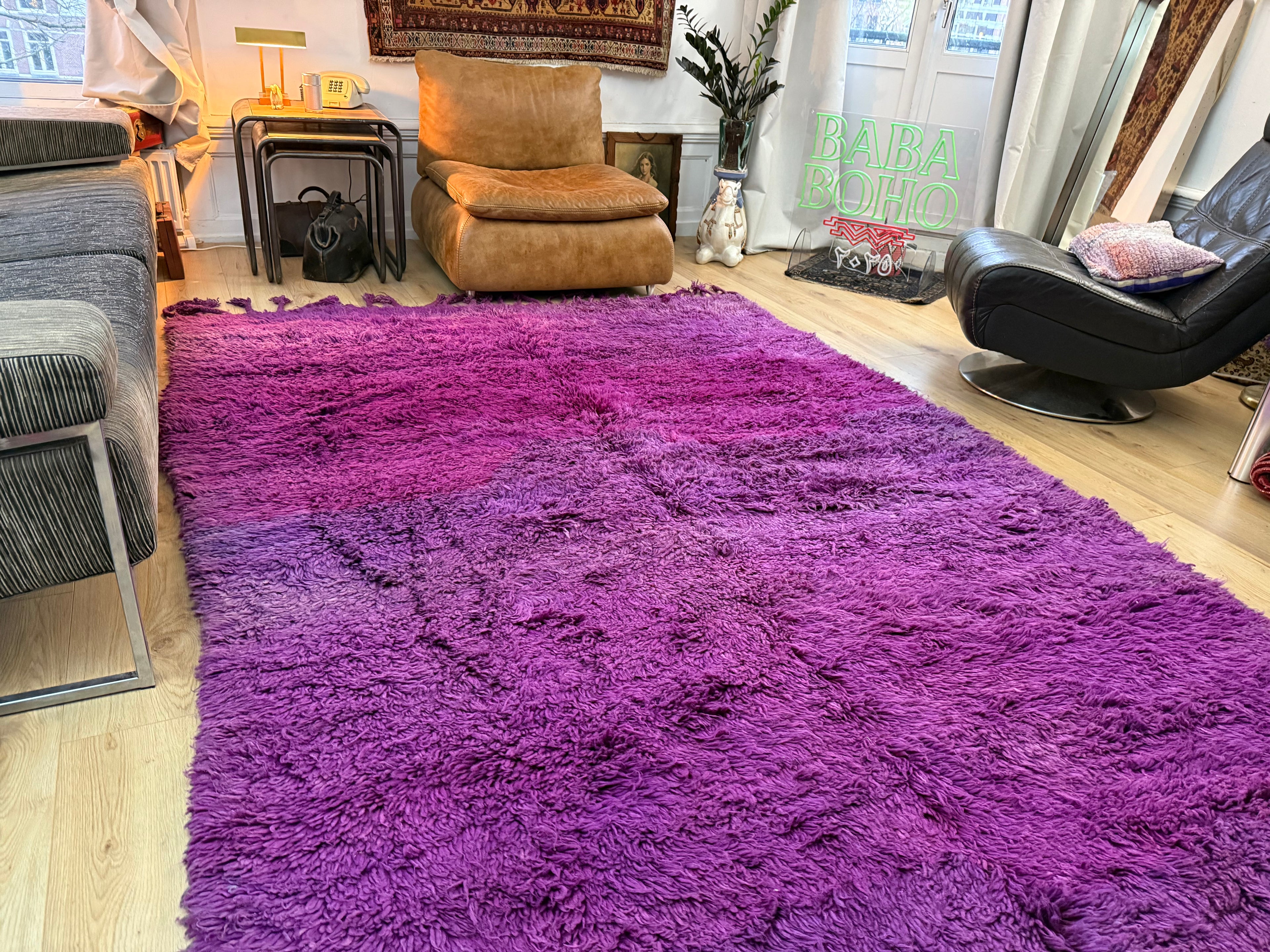 Groot paars vintage hoogpolig Berber tapijt – 320 × 197 cm