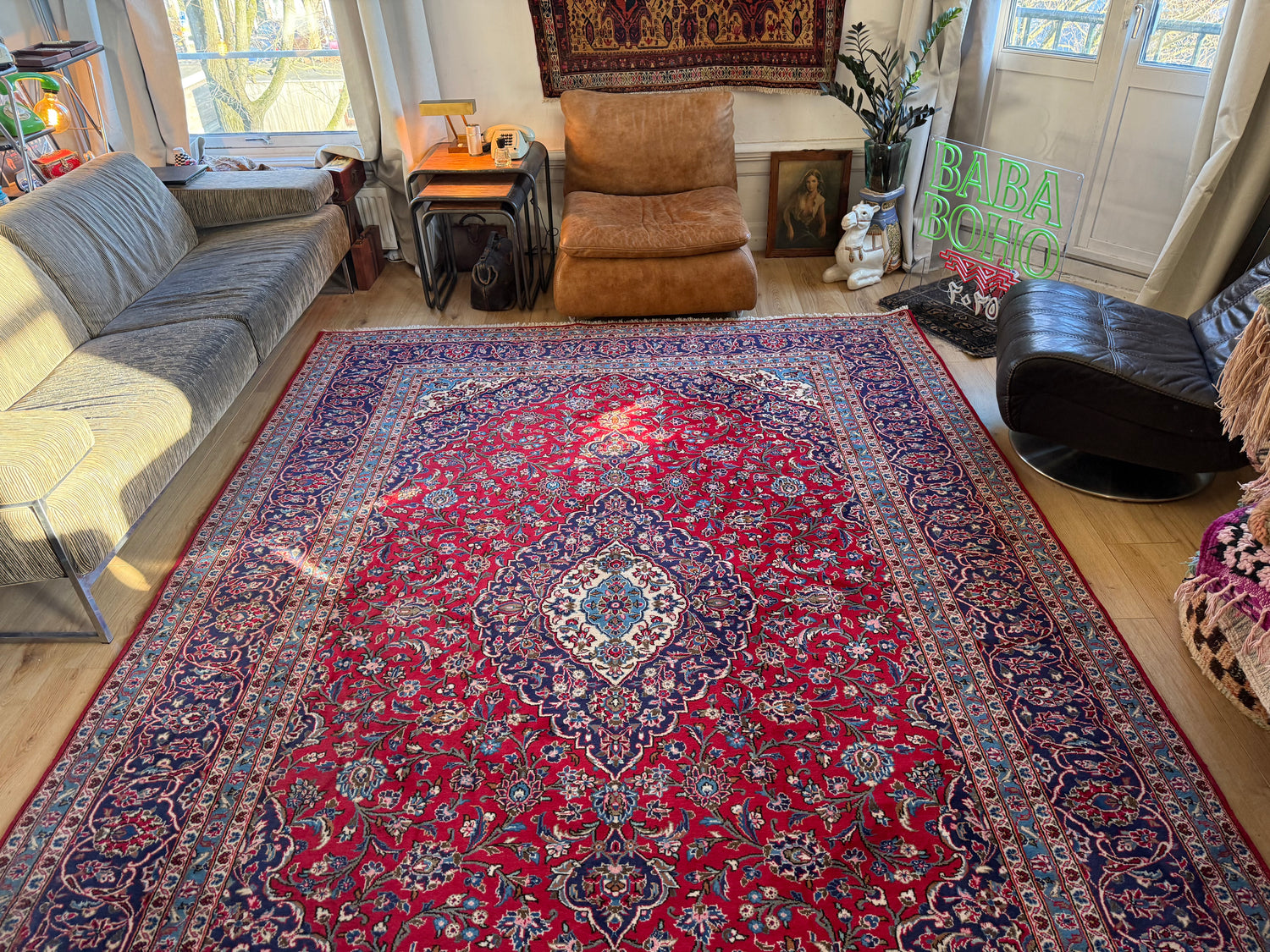 Groot handgeknoopt vintage tapijt – 352 × 247 cm