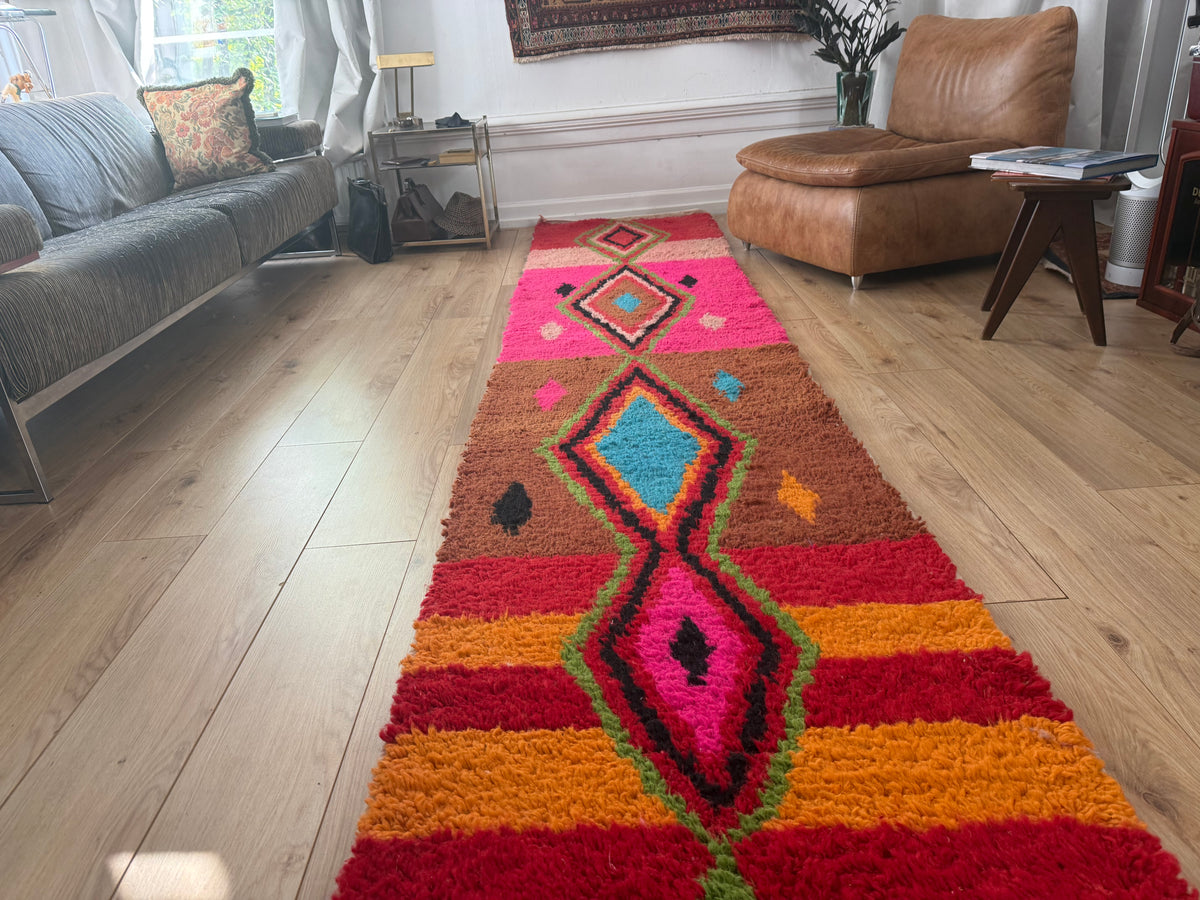 Vintage Marokkaanse Azilal loper – 390 × 80 cm