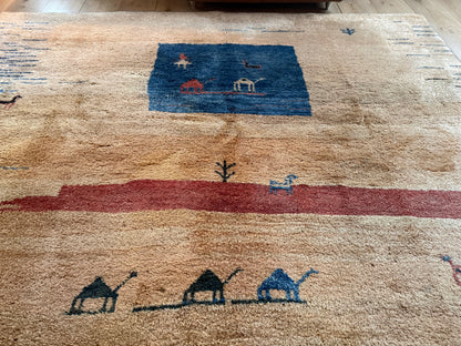 Hand-knotted wool carpet with nomadic pattern – 283 × 215 cm