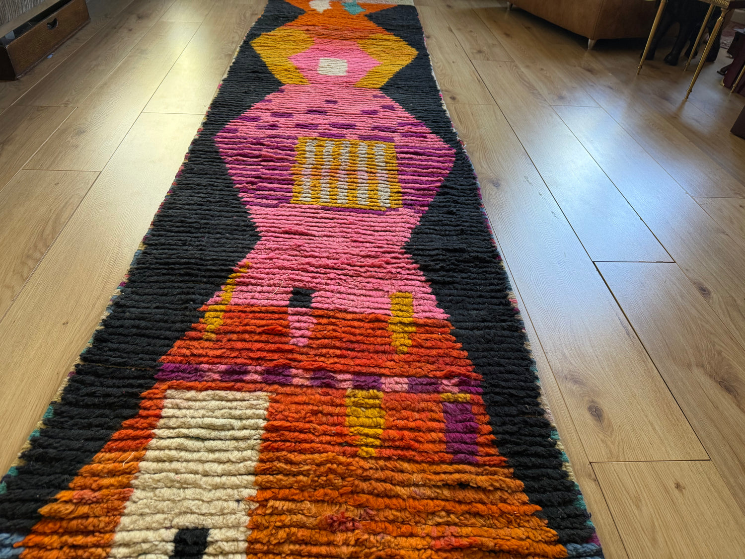 Vintage Moroccan Runner with Graphic Design
