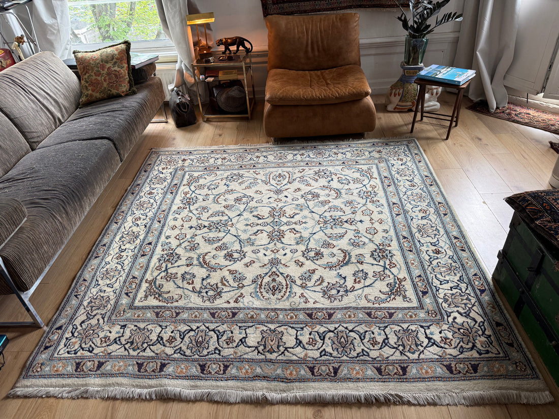 Handgeknoopt Vintage Perzisch Nain Tapijt – 200 × 200 cm