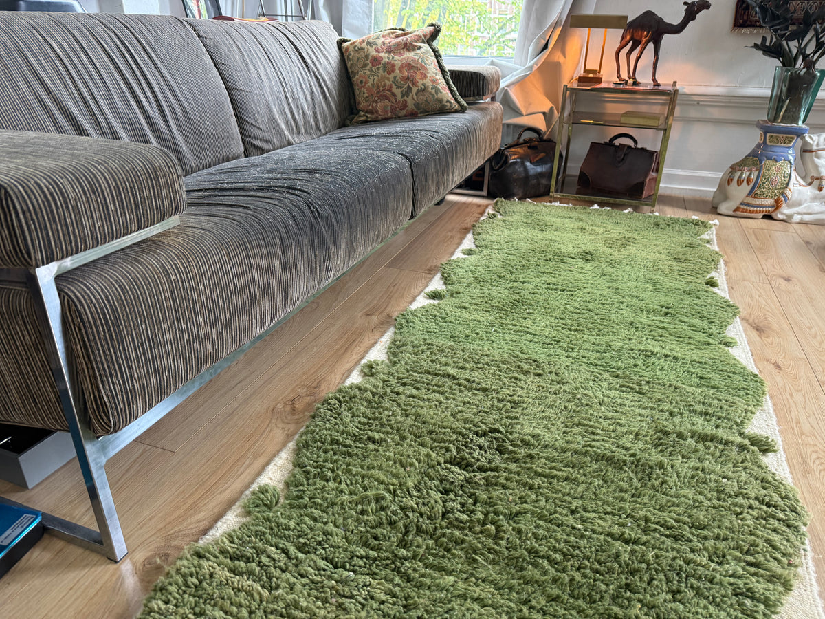 Marokkaanse wollen loper mosgroen – 244 x 86 cm