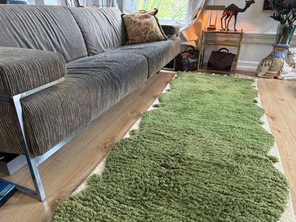 Marokkaanse wollen loper mosgroen – 244 x 86 cm