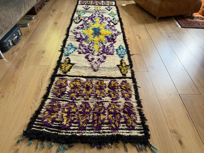 Handgeknoopte vintage Marokaanse Boucherouite loper – ca. 80 × 280 cm