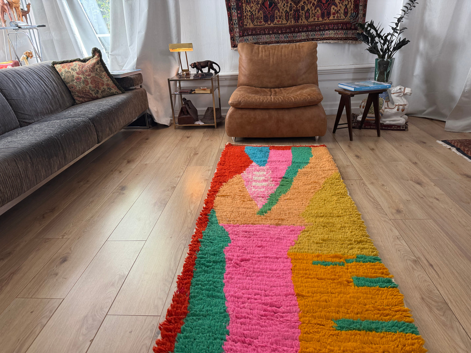 Kleurrijke Marokkaanse Boujad-stijl loper – 256 × 81 cm