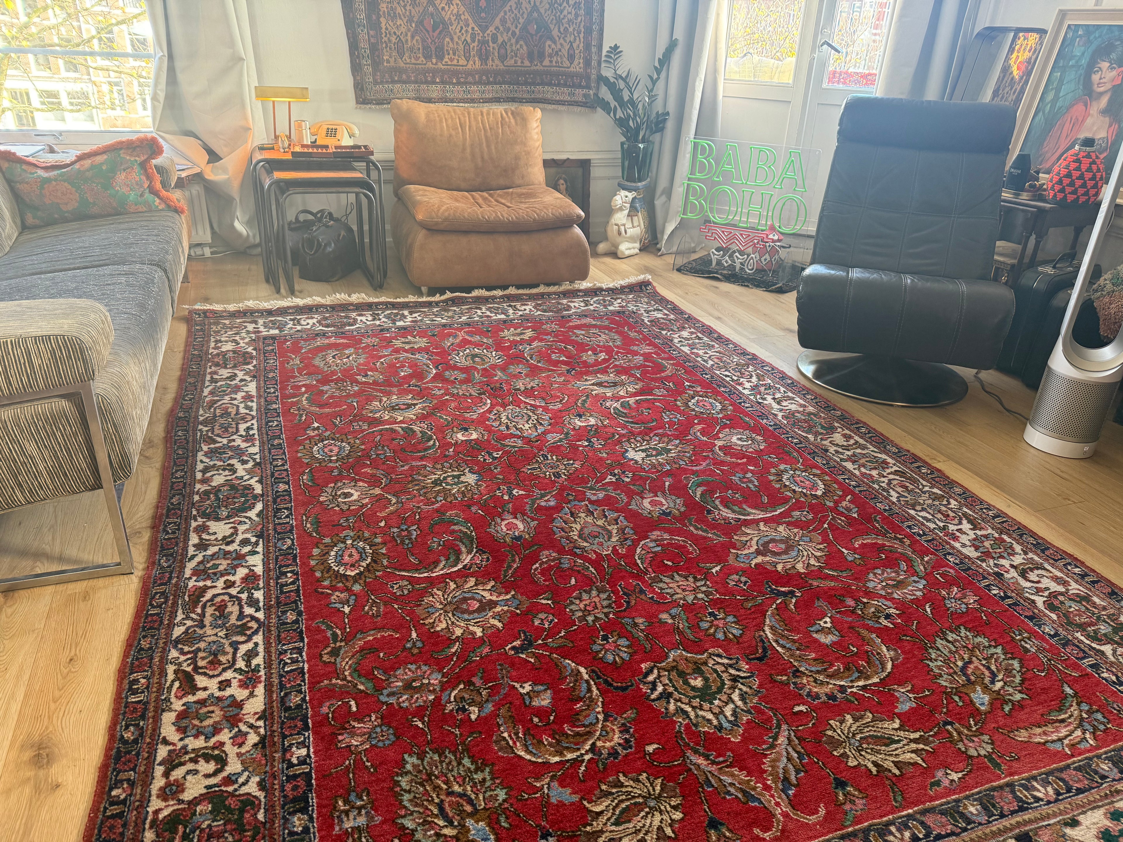 Vintage handgeknoopt vloerkleed – klassieke florale stijl – ca. 320 × 207 cm