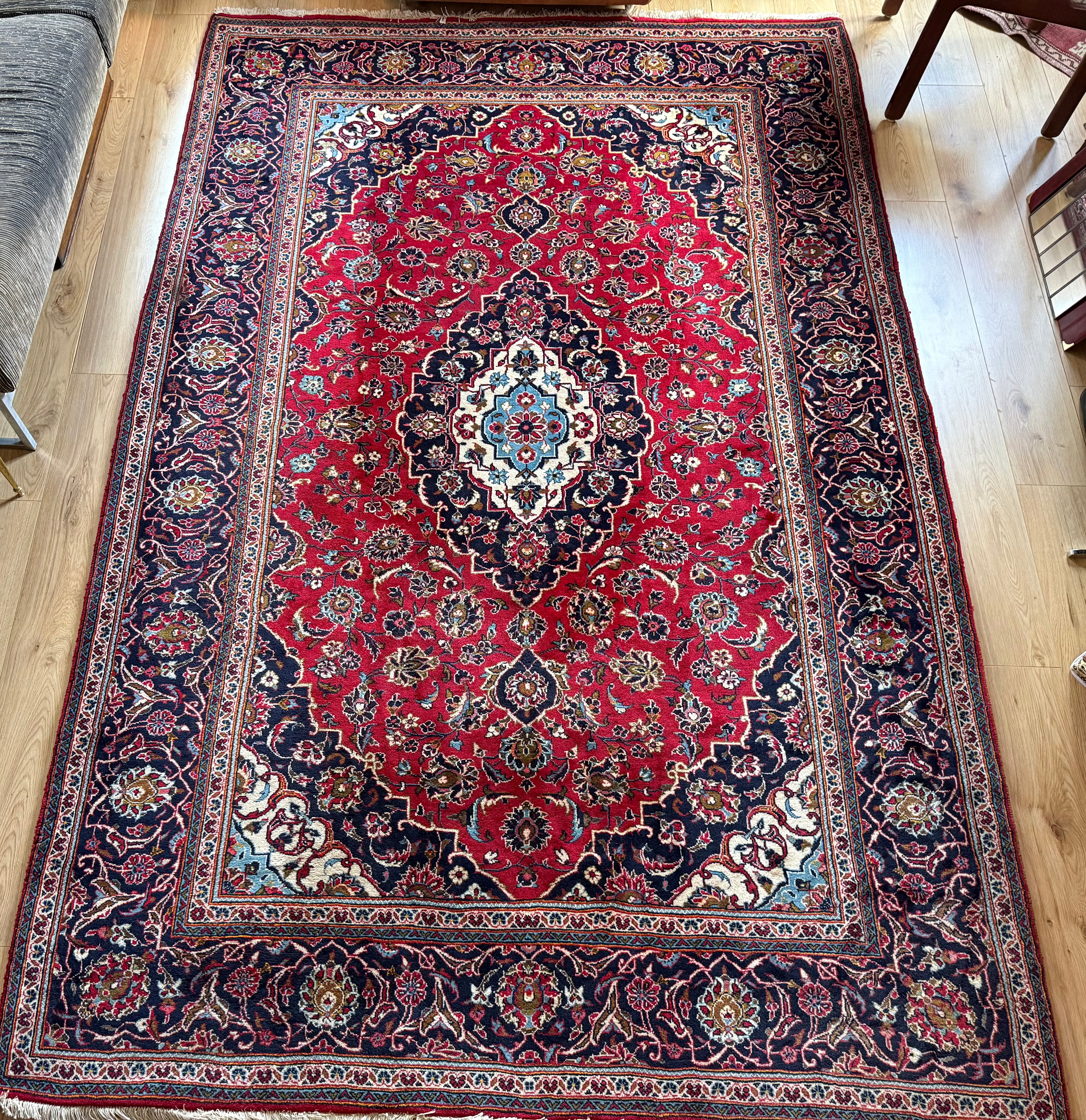 Tapete vintage nó à mão estilo Kashan – 312 × 202 cm