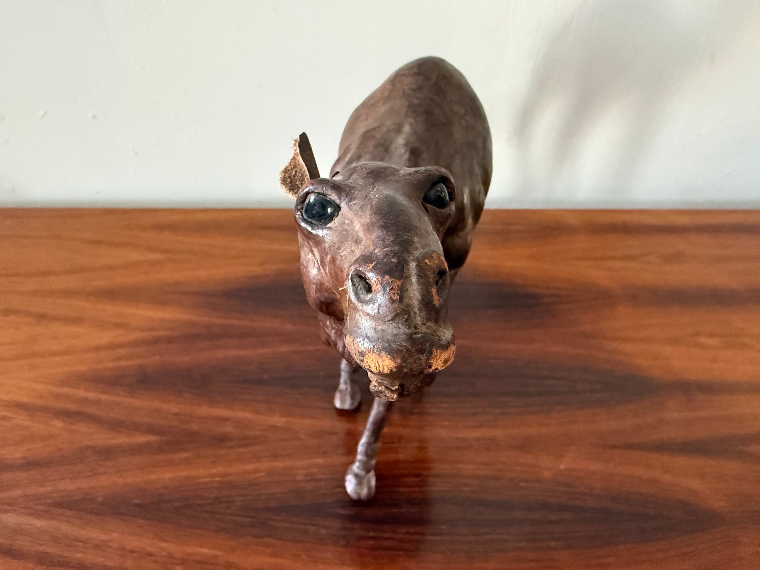 Vintage Dark Leather Camel (Dromedary) – Sculptural Handcrafted Wood &amp; Leather Object