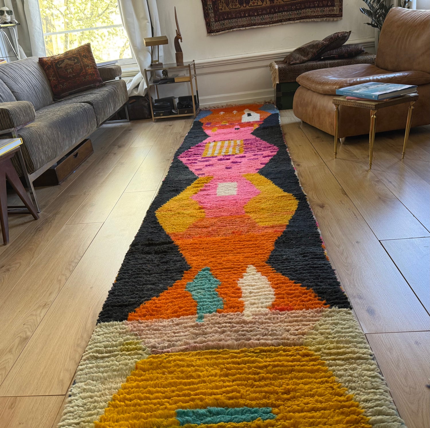 Vintage Moroccan Runner with Graphic Design