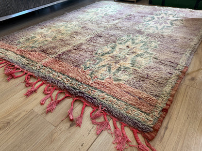 Vintage high-pile wool rug in soft pastel tones – 222 × 184 cm