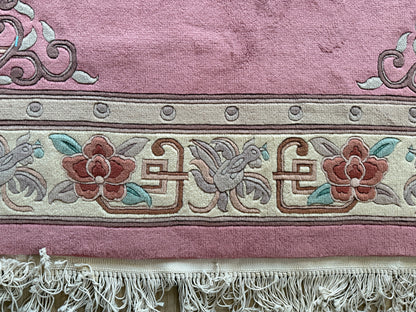 Vintage Art Deco tapijt in warm roze – 330 × 215 cm