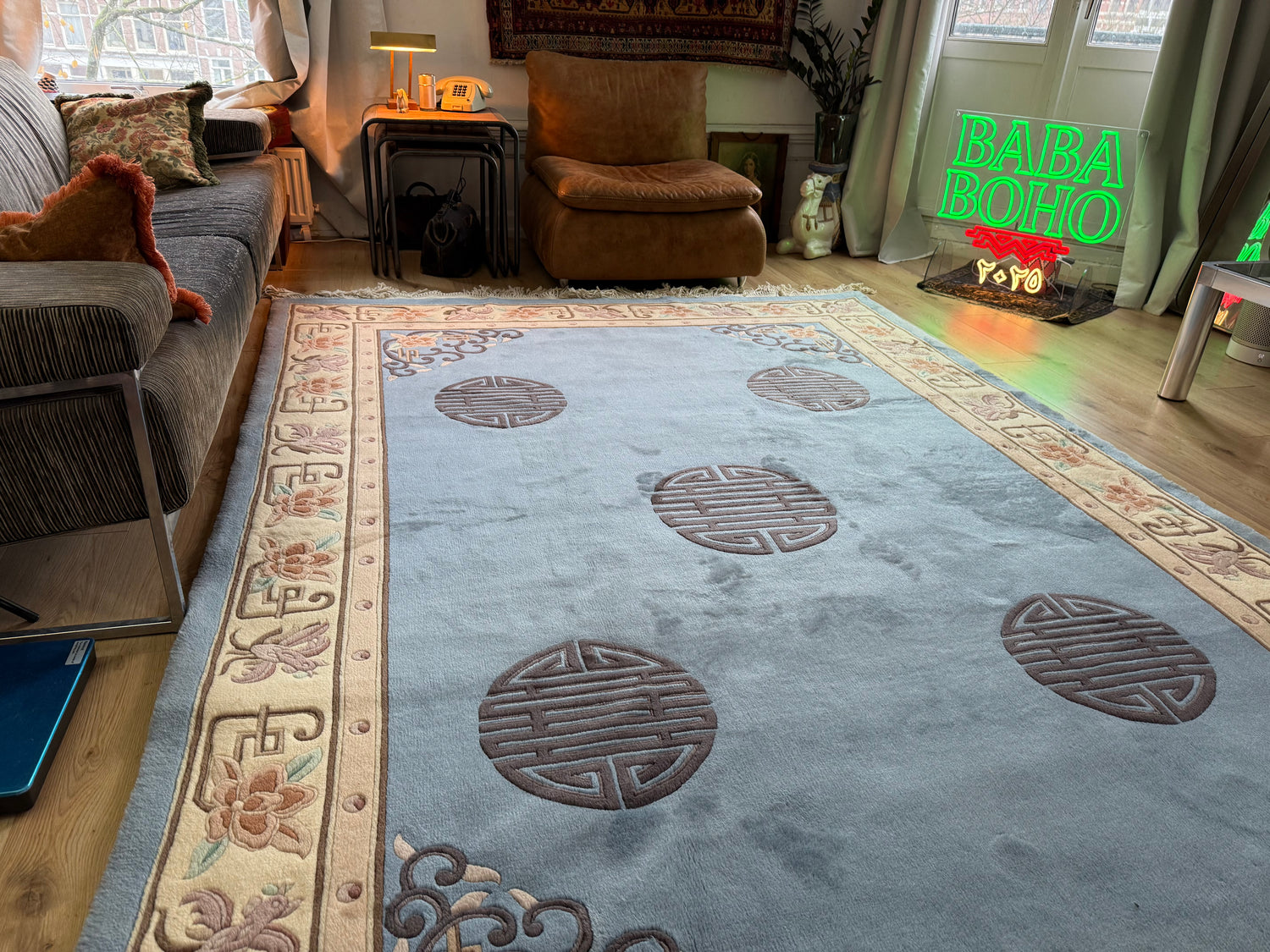 Soft Blue Chinees Deco Rug – 330 × 213 cm