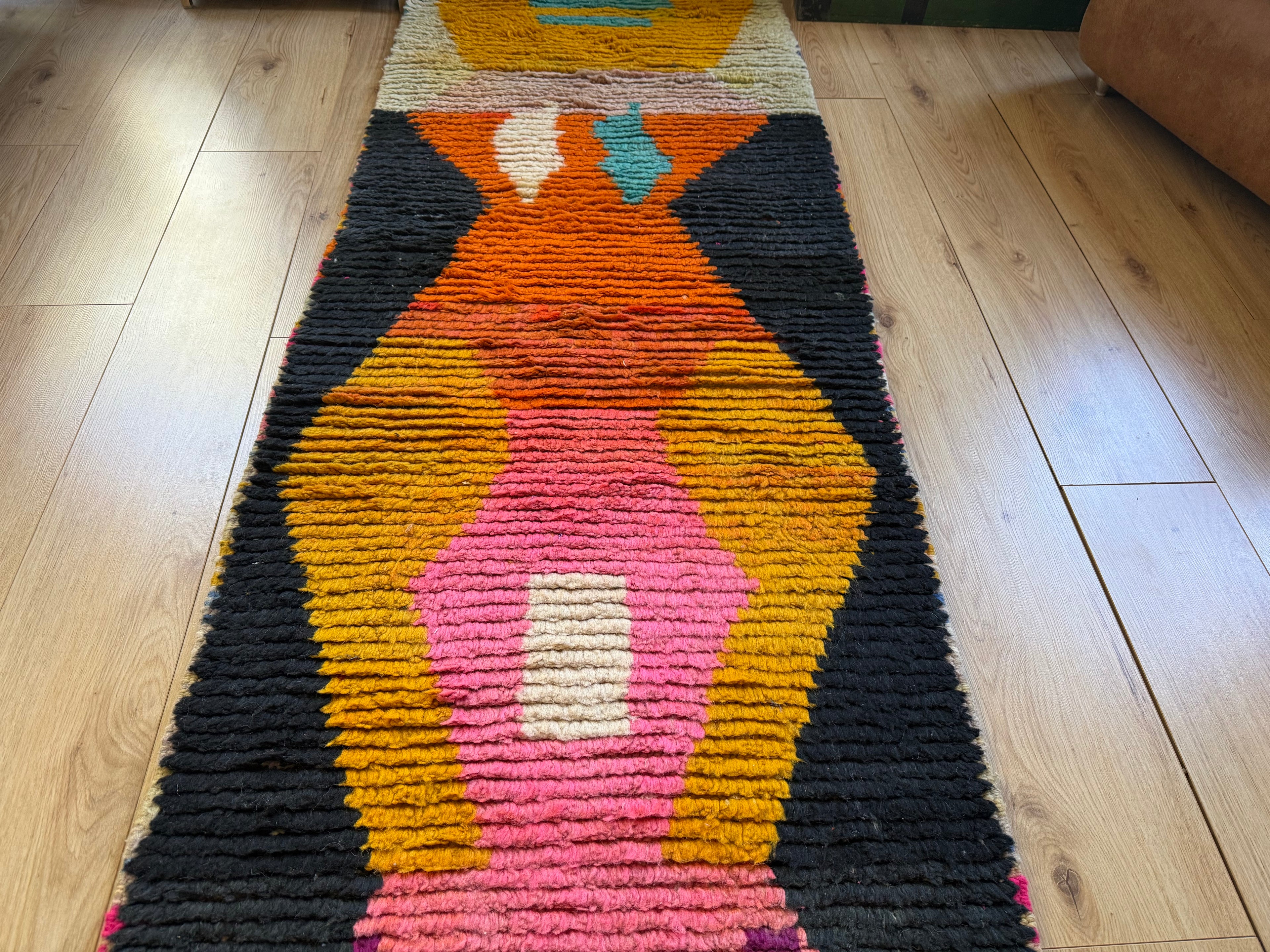 Vintage Moroccan Runner with Graphic Design