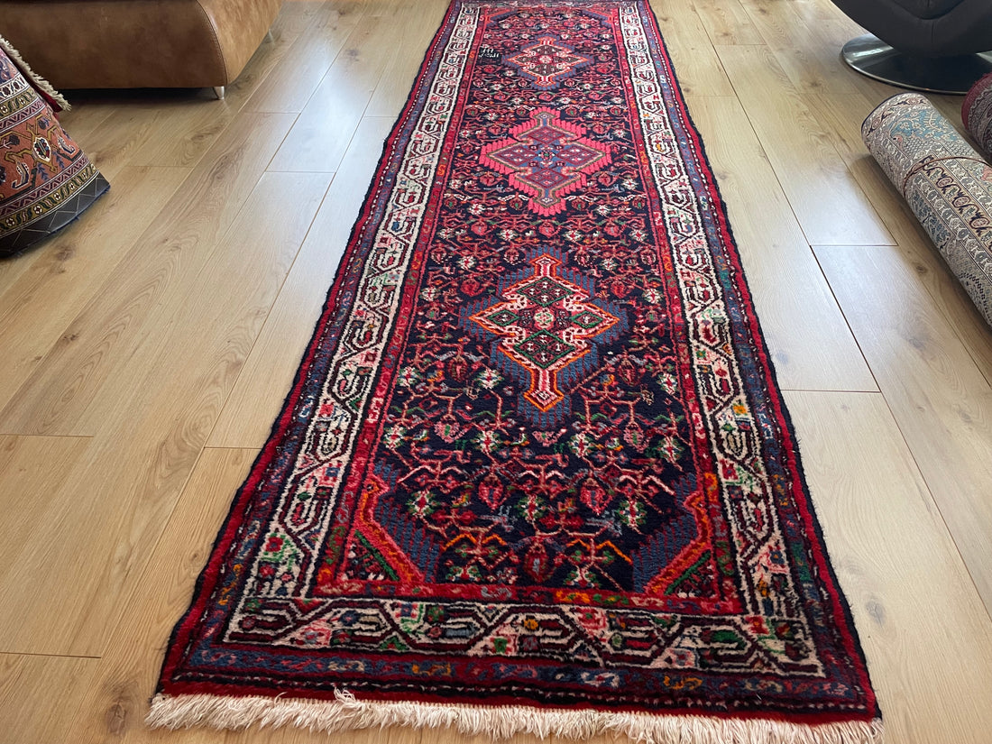 Handgeknoopte vintage Oosterse loper – ca. 305 × 88 cm