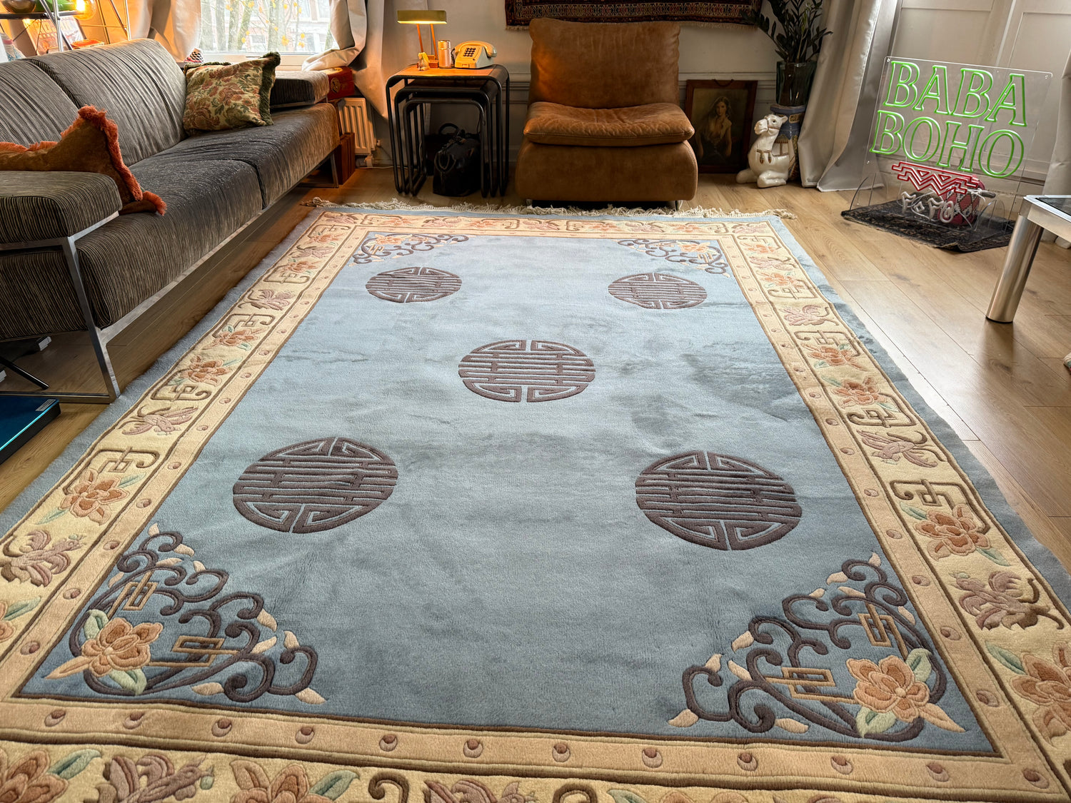 Soft Blue Chinees Deco Rug – 330 × 213 cm