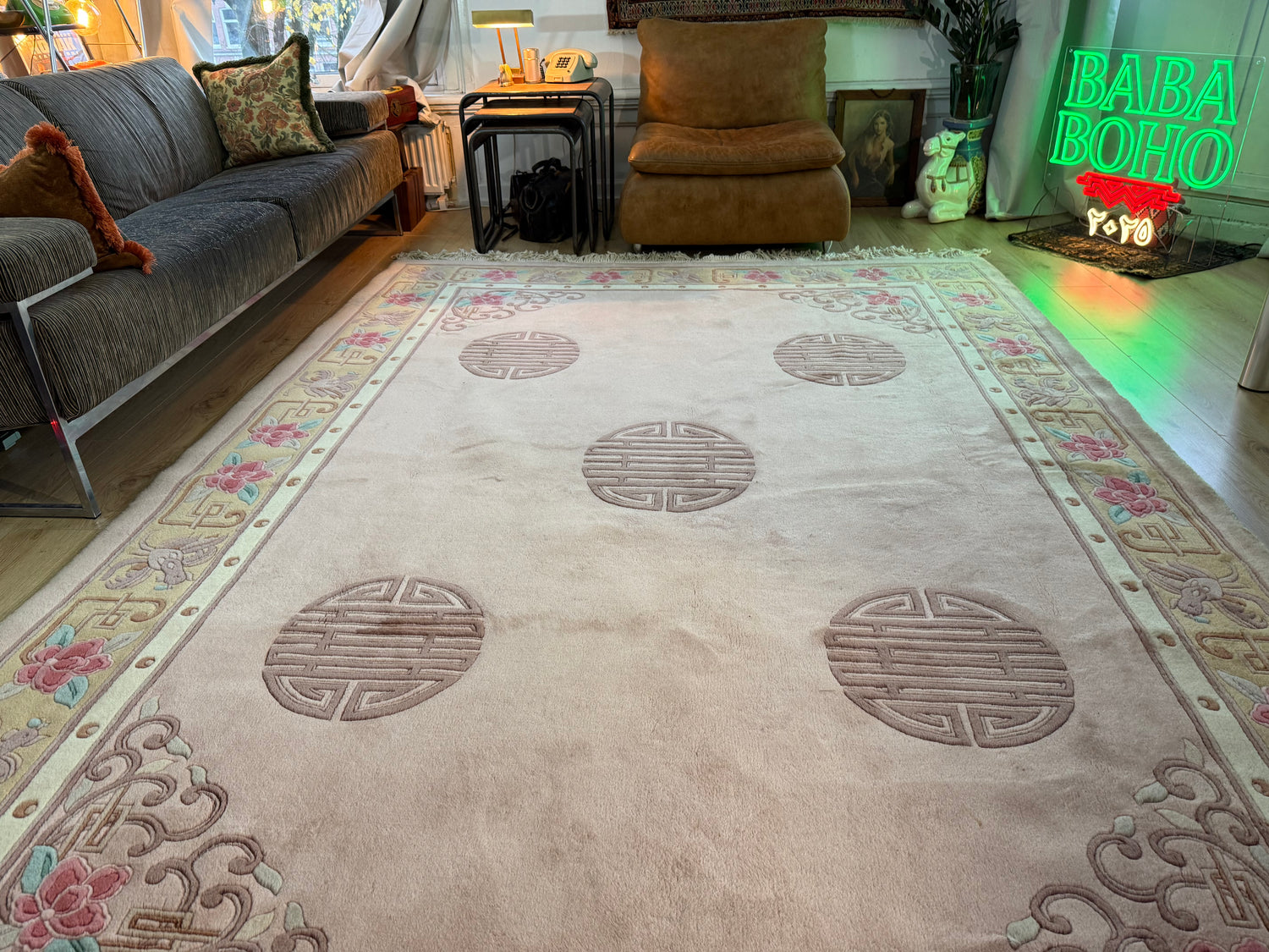 Vintage Deco-stijl wollen tapijt – ca. 330 × 215 cm