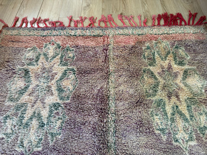 Vintage high-pile wool rug in soft pastel tones – 222 × 184 cm