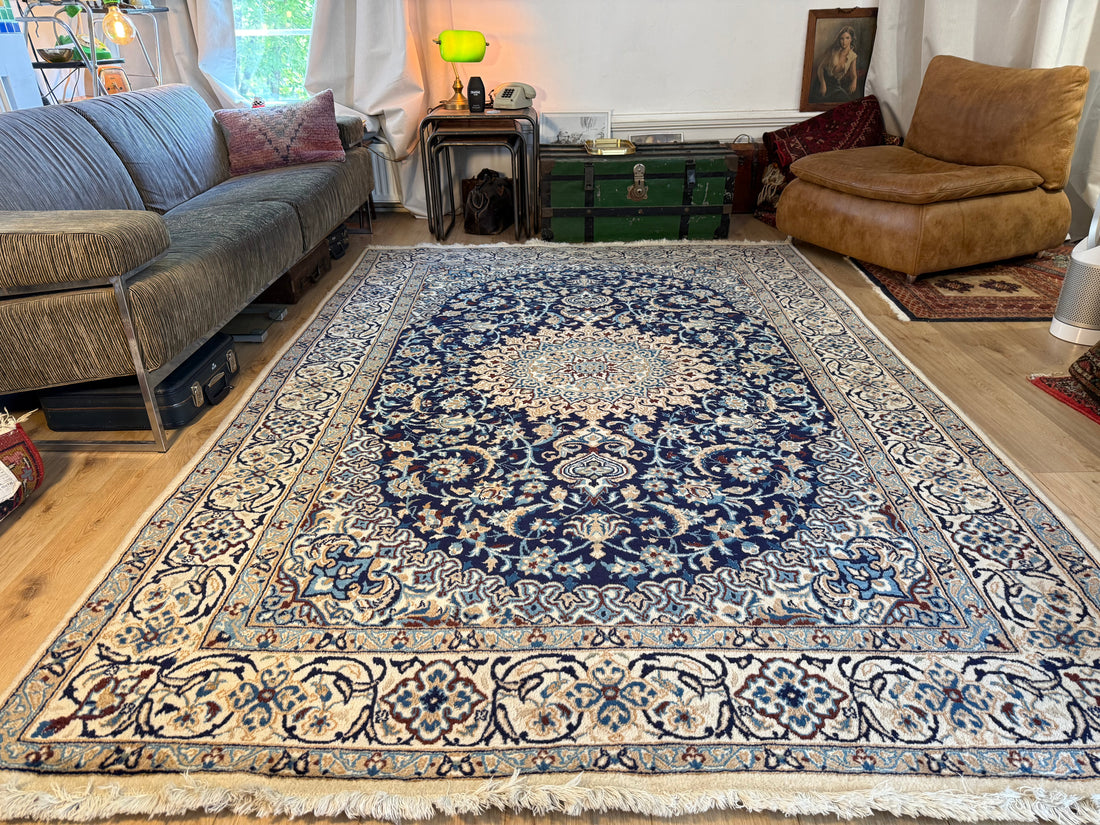 Handgeknoopt vintage Oosters Nain stijl tapijt – ca. 196 × 300 cm