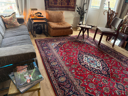 Tapete vintage nó à mão estilo Kashan – 312 × 202 cm