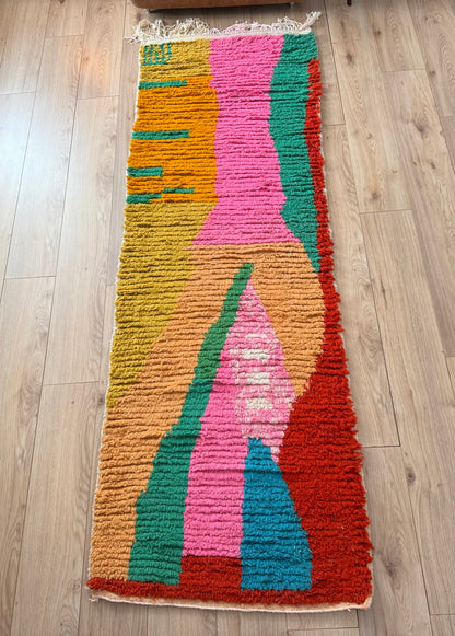 Kleurrijke Marokkaanse Boujad-stijl loper – 256 × 81 cm