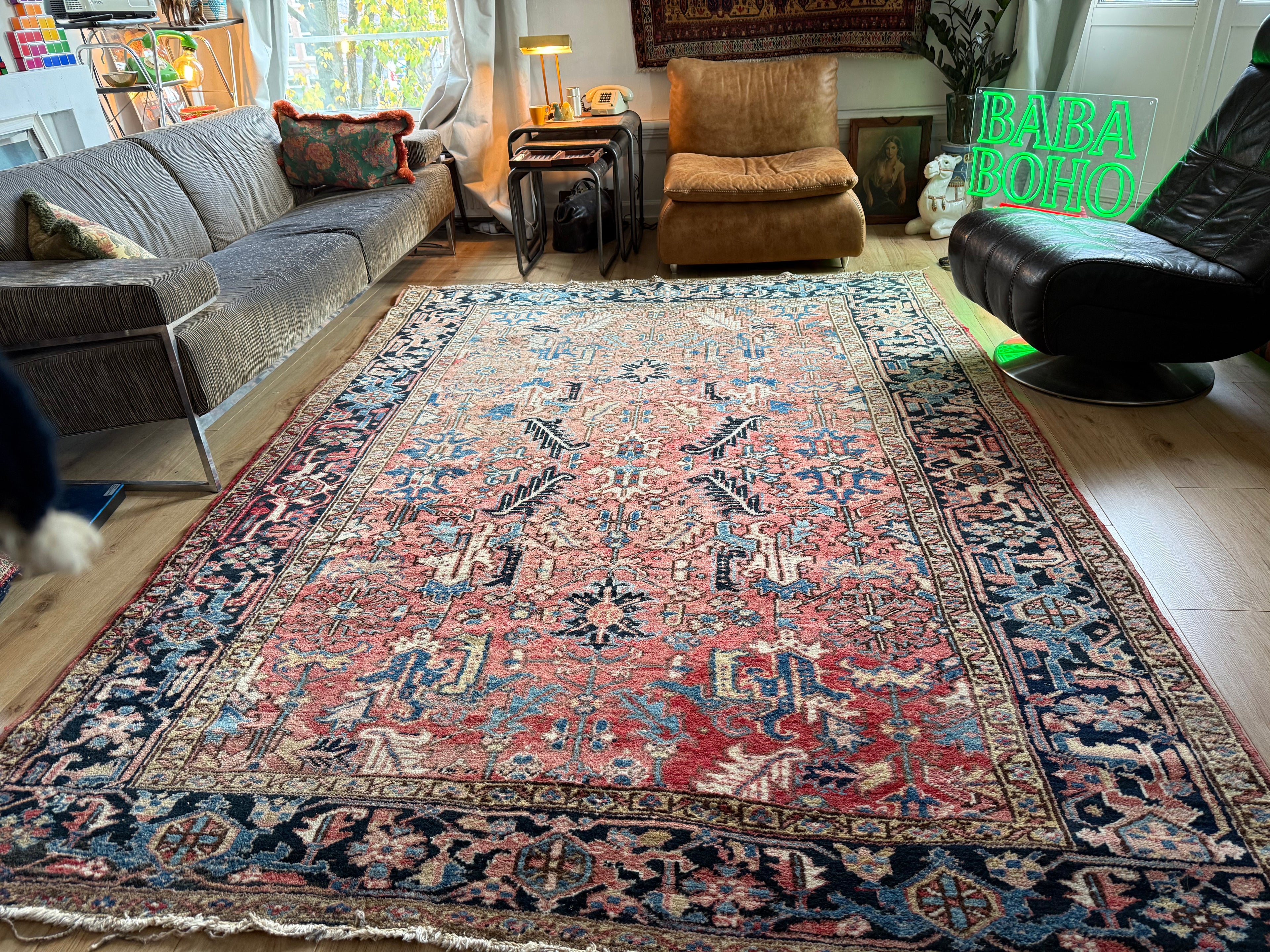 Vintage handgeknoopt tapijt in Heriz-stijl – ca. 290 × 212 cm gemaakt ca. 1940-1950