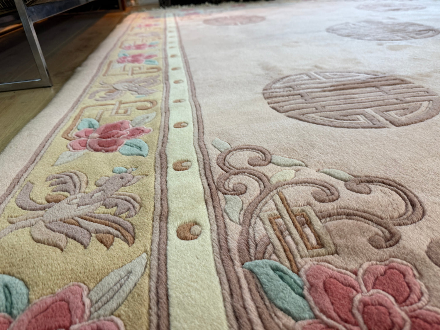 Vintage Deco-stijl wollen tapijt – ca. 330 × 215 cm