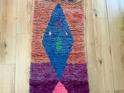 Authentiek Berber wollen kleed – kleurrijke Marokkaanse loper (310 × 70 cm)