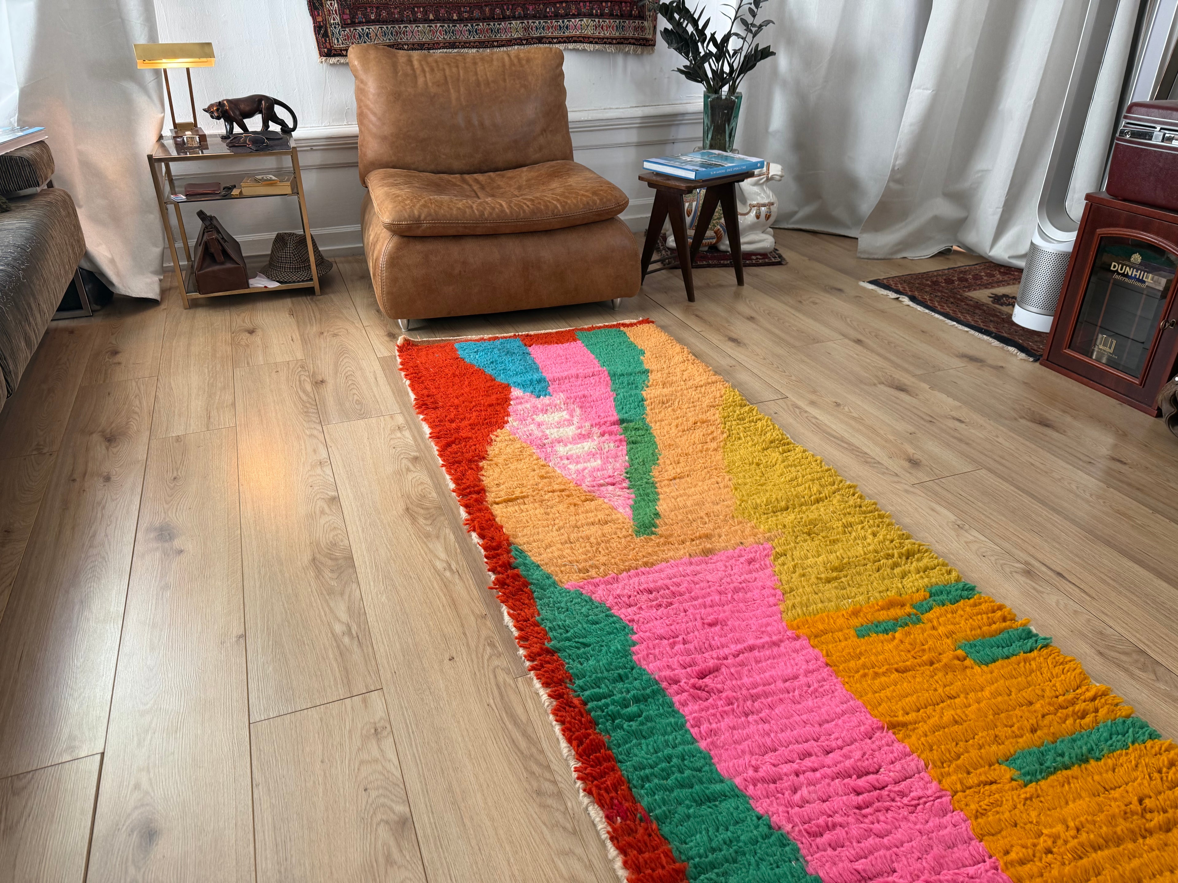Kleurrijke Marokkaanse Boujad-stijl loper – 256 × 81 cm