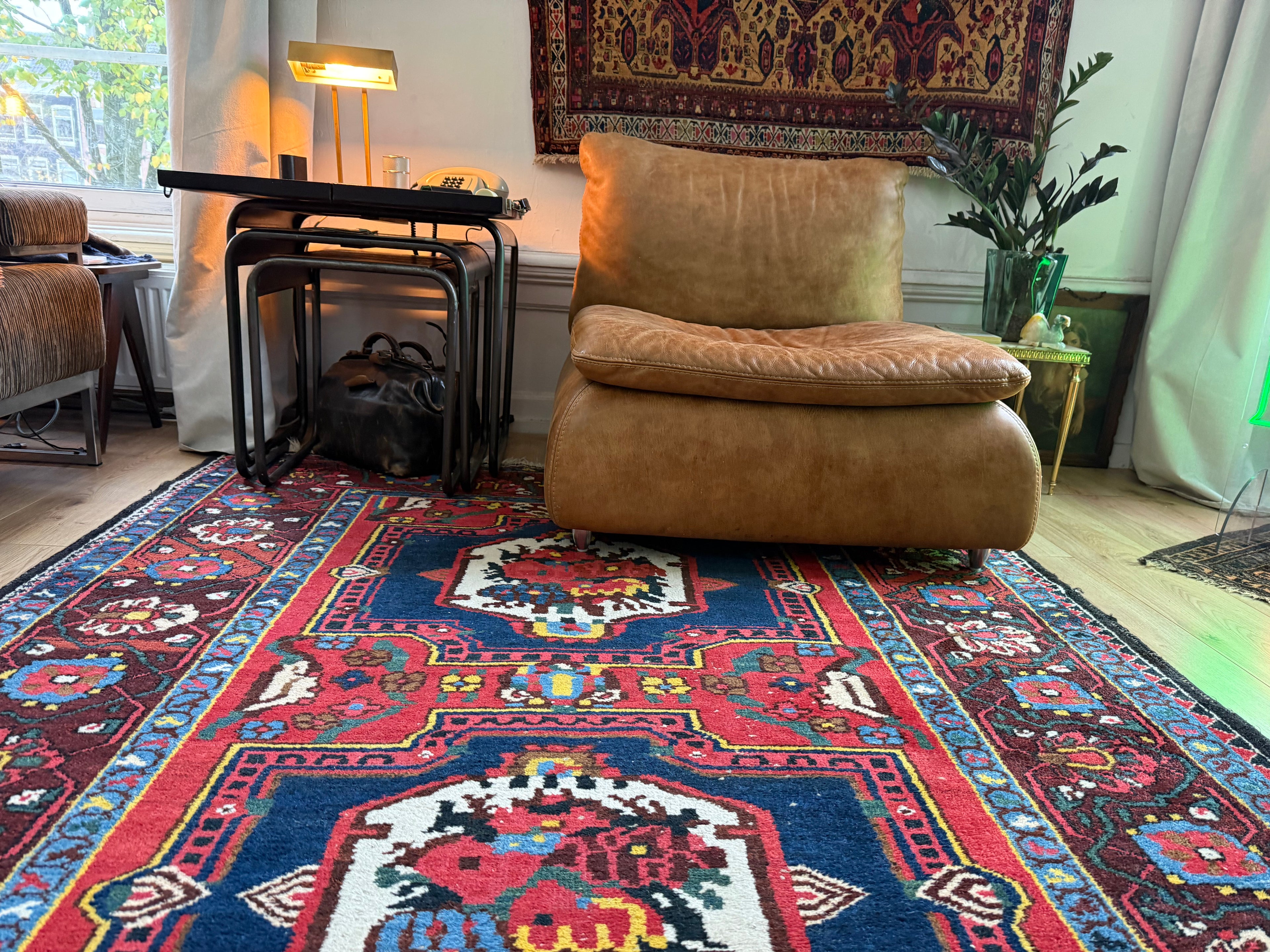 Lang vintage Heriz-stijl tapijt – 405 × 165 cm