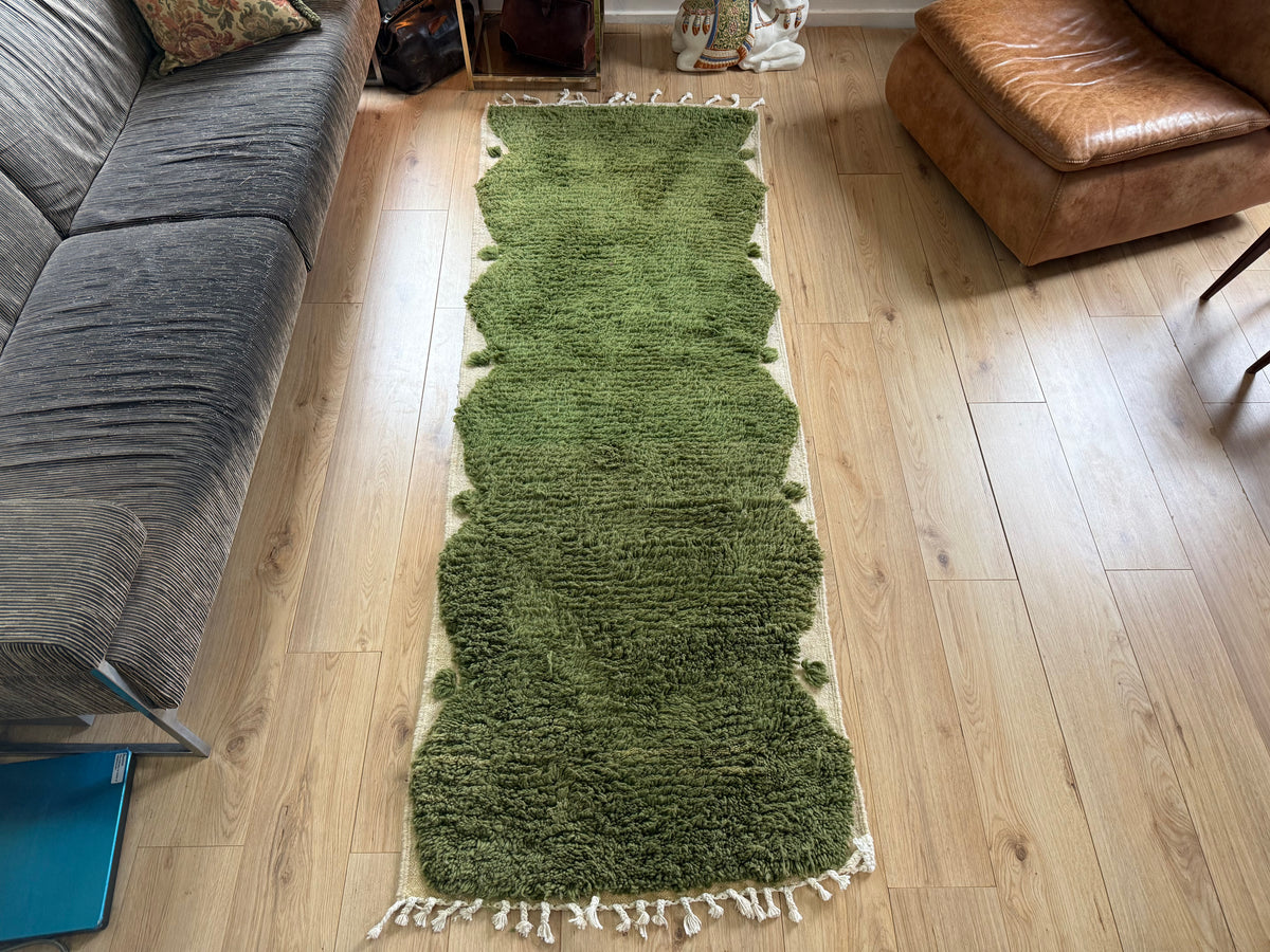Marokkaanse wollen loper mosgroen – 244 x 86 cm
