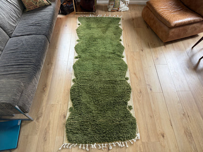 Marokkaanse wollen loper mosgroen – 244 x 86 cm