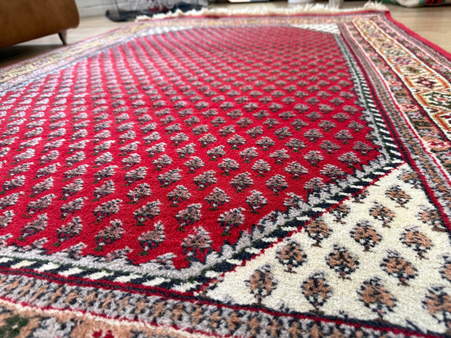 Vintage handgeknoopt vloerkleed – klassiek boteh design – ca. 192 × 125 cm